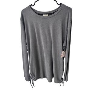 Free Kisses Gray Ribbed Long Sleeve Shirt with Ruched Tied Sides - 3X
